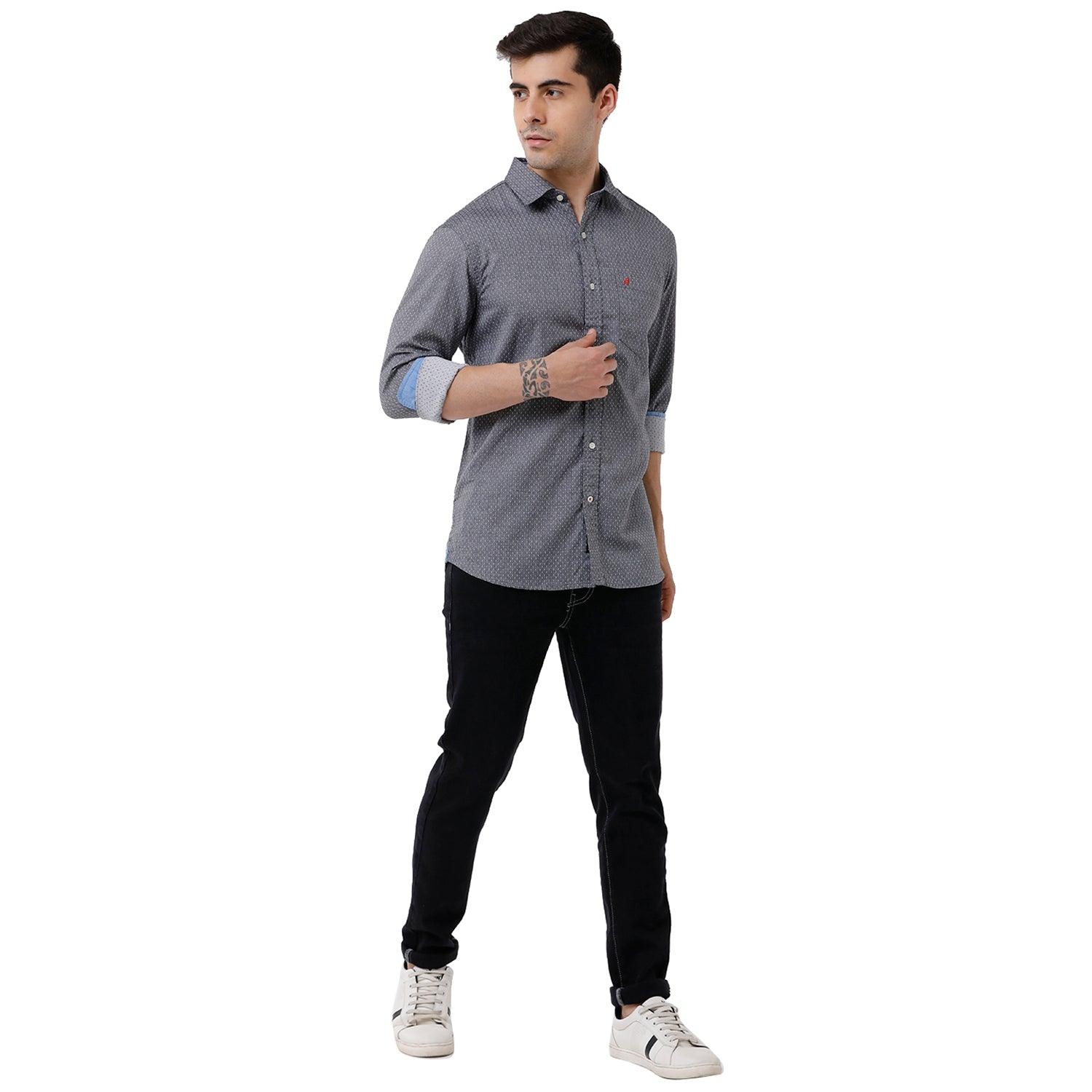 Double Two Men Slim Fit Douby Pointed Collar Casual shirt  2