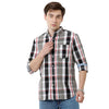 Double Two Men Slim Fit Checks Button Down Collar Casual Shirt