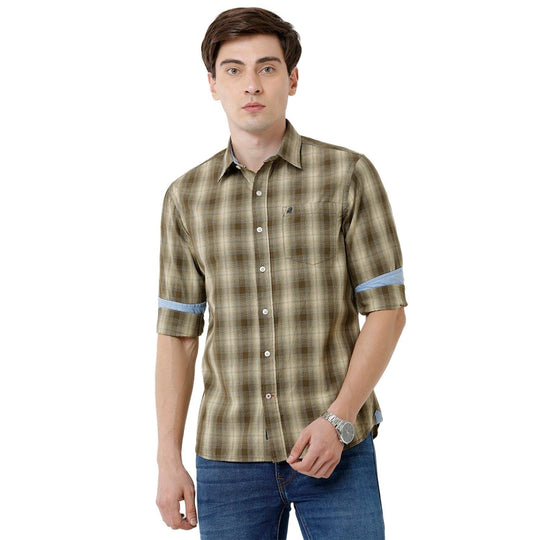 Yellow Checks Casual Shirt Slim Fit