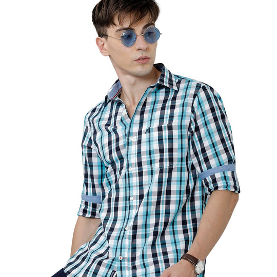 Blue Checks Casual Shirt Slim Fit