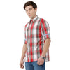Double two Men Checks Red Button Down Collar Long Sleeves 100% Cotton Slim Fit Casual Shirt