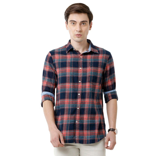 Navy Blue Checks Casual Shirt Slim Fit