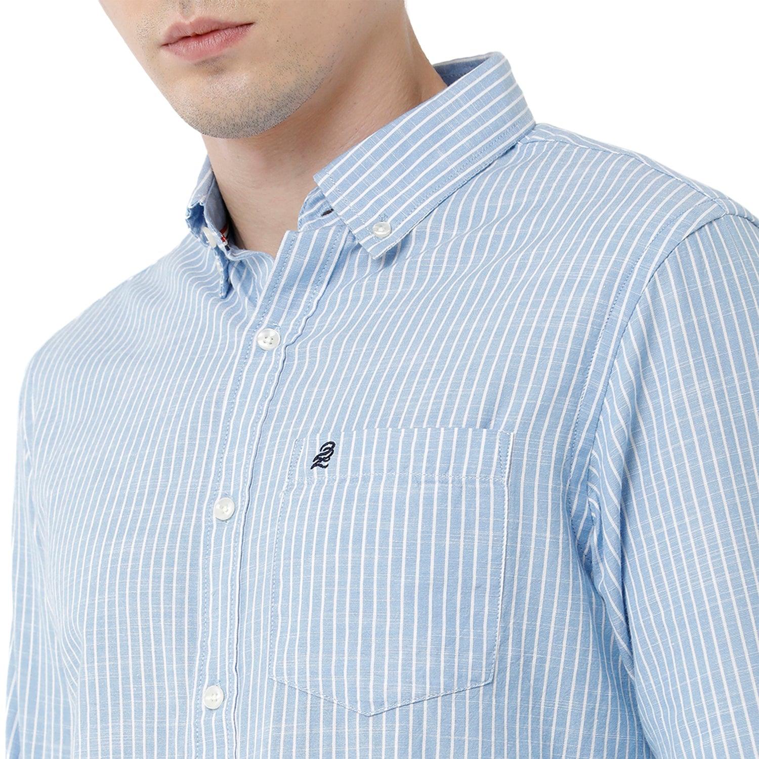 Double Two Men Slim Fit Stripes Button Down Collar Casual Shirt