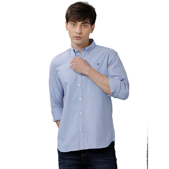 Dark Blue Solid Casual Shirt Slim Fit