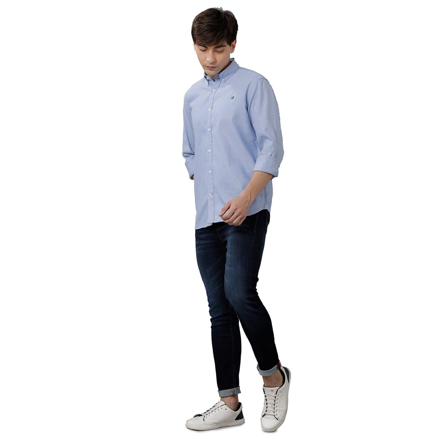 Double Two Men Slim Fit Solid Pointed Collar Casual Shirt