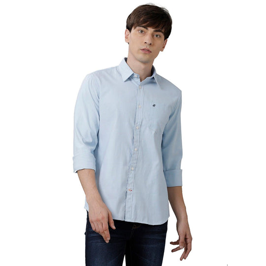 Lite Blue Solid Casual Shirt Slim Fit