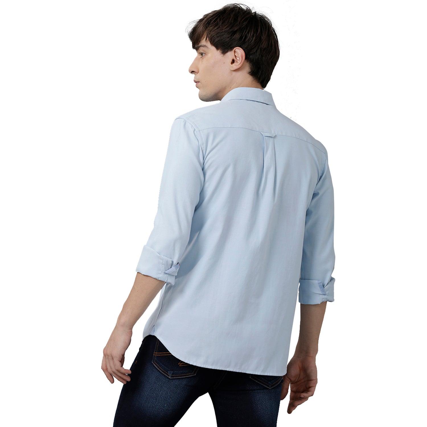 Double Two Men Slim Fit Solid Pointed Collar Casual Shirt