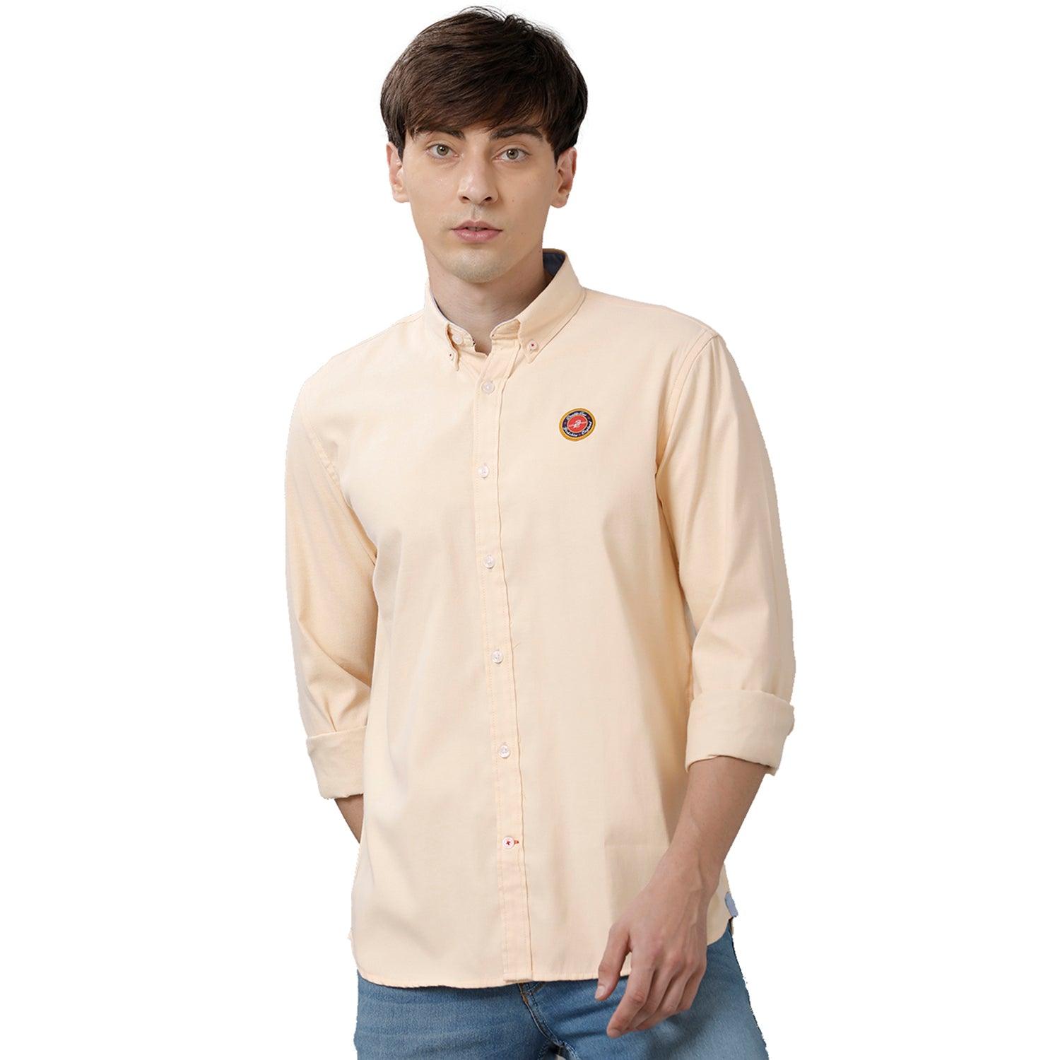 Double Two Men Slim Fit Solid Button Down Collar Casual Shirt