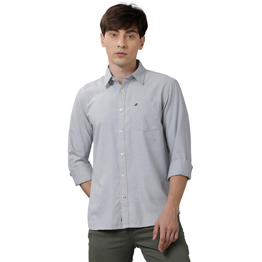 Grey Solid Casual Shirt Slim Fit