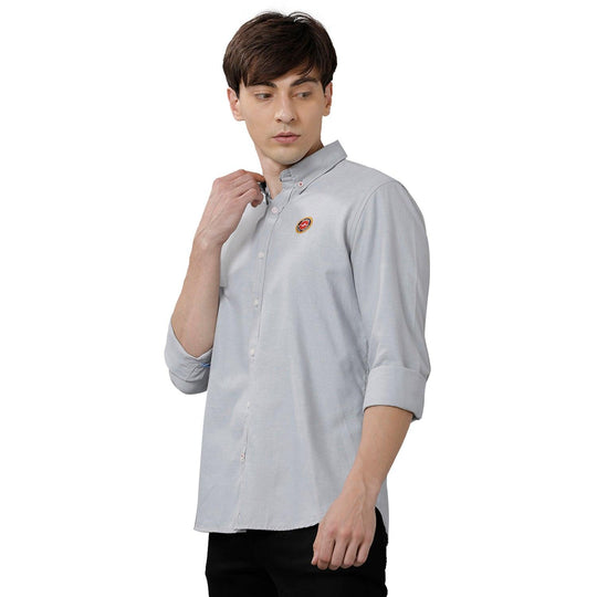 Grey Solid Casual Shirt Slim Fit