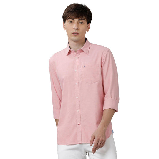 Pink Solid Casual Shirt Slim Fit