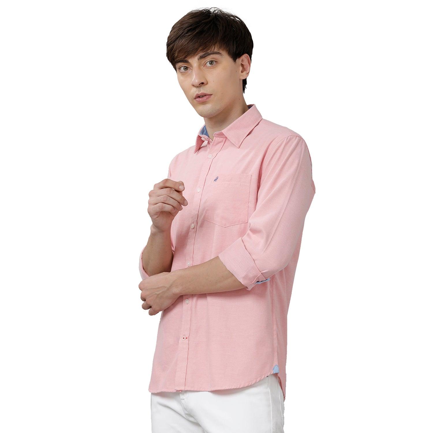 Double Two Men Slim Fit Solid Pointed Collar Casual Shirt