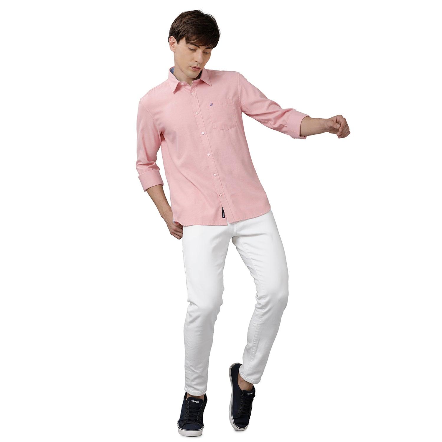 Double Two Men Slim Fit Solid Pointed Collar Casual Shirt