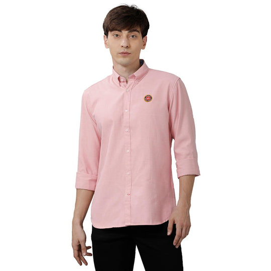 Pink Solid Casual Shirt Slim Fit