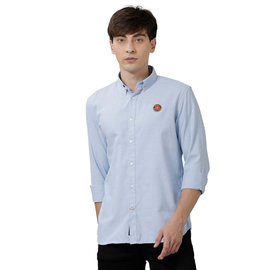 Sky Blue Solid Casual Shirt Slim Fit