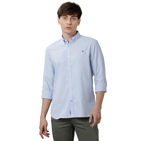 Sky Blue Solid Casual Shirt Slim Fit