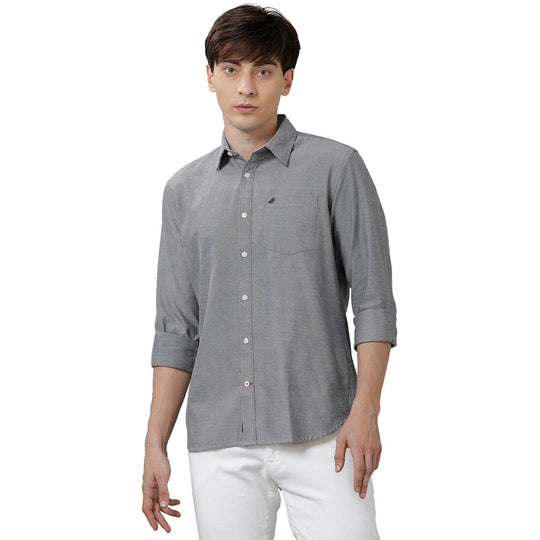 Grey Solid Casual Shirt Slim Fit
