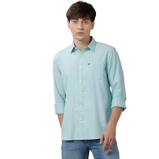 Green Solid Casual Shirt Slim Fit