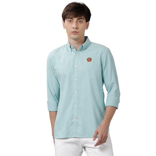 Green Solid Casual Shirt Slim Fit