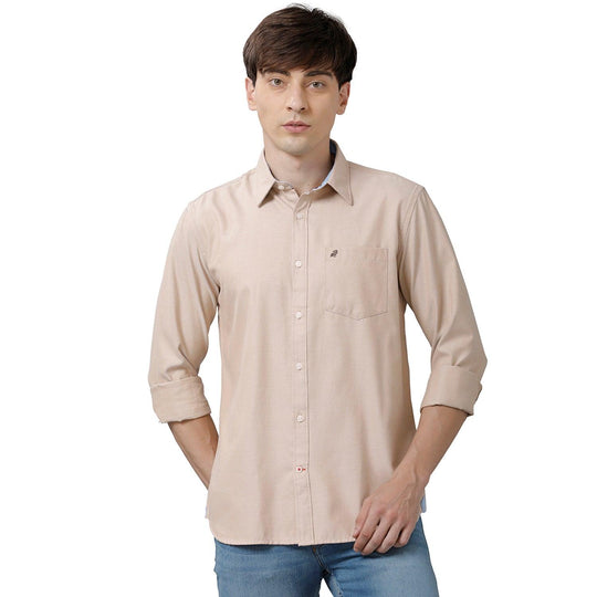 Beige Solid Casual Shirt Slim Fit