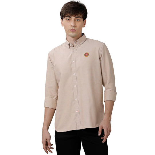 Beige Solid Casual Shirt Slim Fit