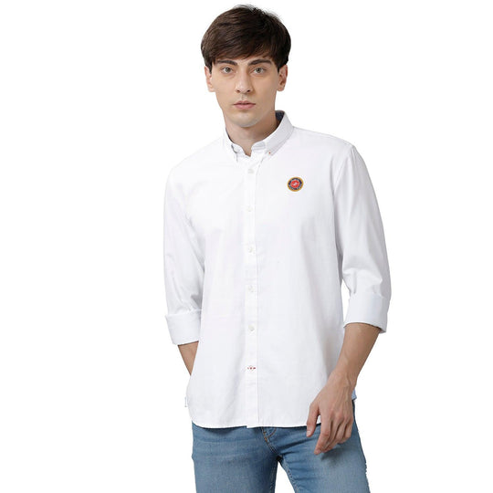 White Solid Casual Shirt Slim Fit