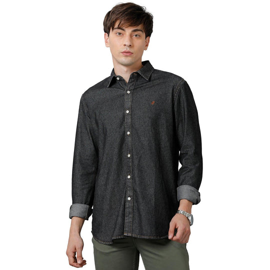 Dark Grey Solid Denim Shirt Slim Fit