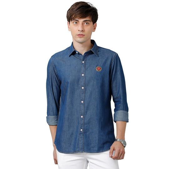 Blue Solid Denim Shirt Slim Fit