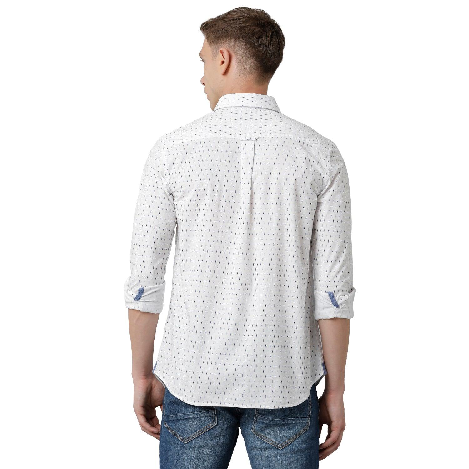 Double Two Men Printed White Pointed collar Slim Fit Casual shirt