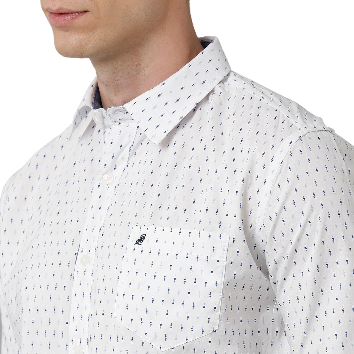 Double Two Men Printed White Pointed collar Slim Fit Casual shirt