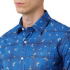 Double Two Men Printed Royal Blue Pointed collar Slim Fit Casual shirt