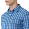 Double Two Men Checks Blue Pointed collar Slim Fit Casual shirt