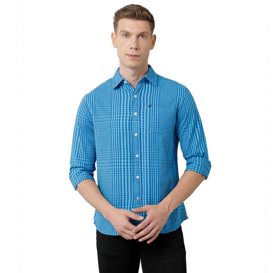 Blue Checks Casual Shirt Slim Fit