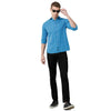 Double Two Men Checks Blue Pointed collar Slim Fit Casual shirt
