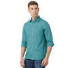 Double Two Men Checks Green: Blue Pointed collar Slim Fit Casual shirt