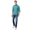 Double Two Men Checks Green: Blue Pointed collar Slim Fit Casual shirt