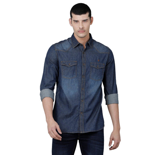 Indigo Solid Denim Shirt Slim Fit