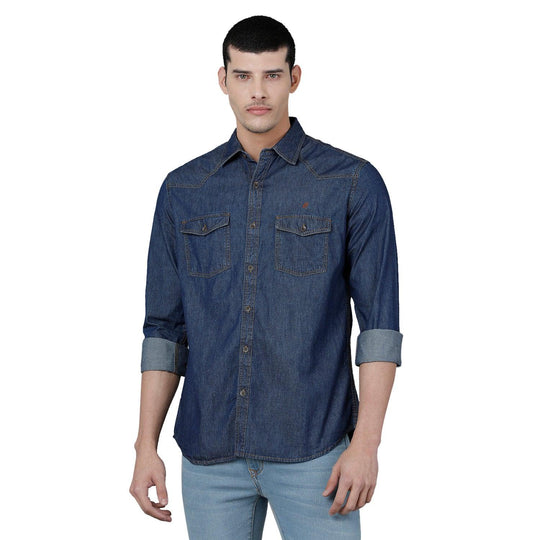 Indigo Solid Denim Shirt Slim Fit