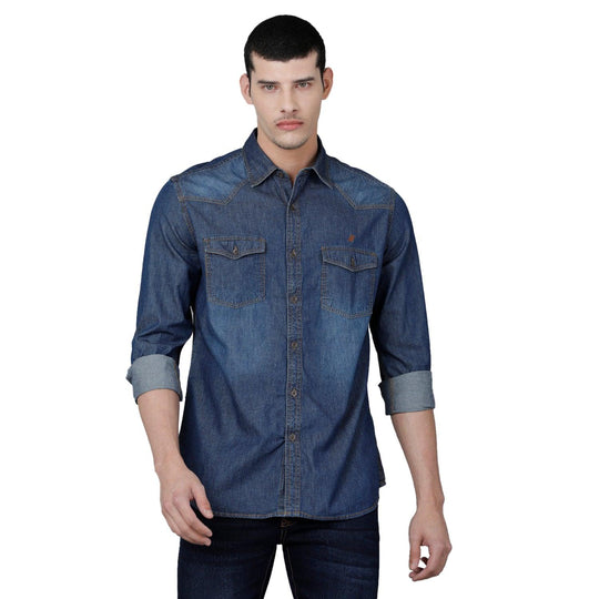 Indigo Solid Denim Shirt Slim Fit