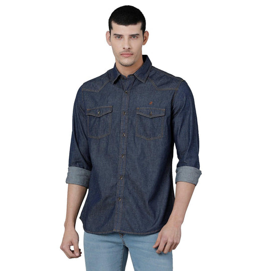 Indigo Solid Denim Shirt Slim Fit