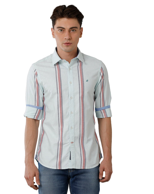 Light Green Broad Stripes Casual Shirt