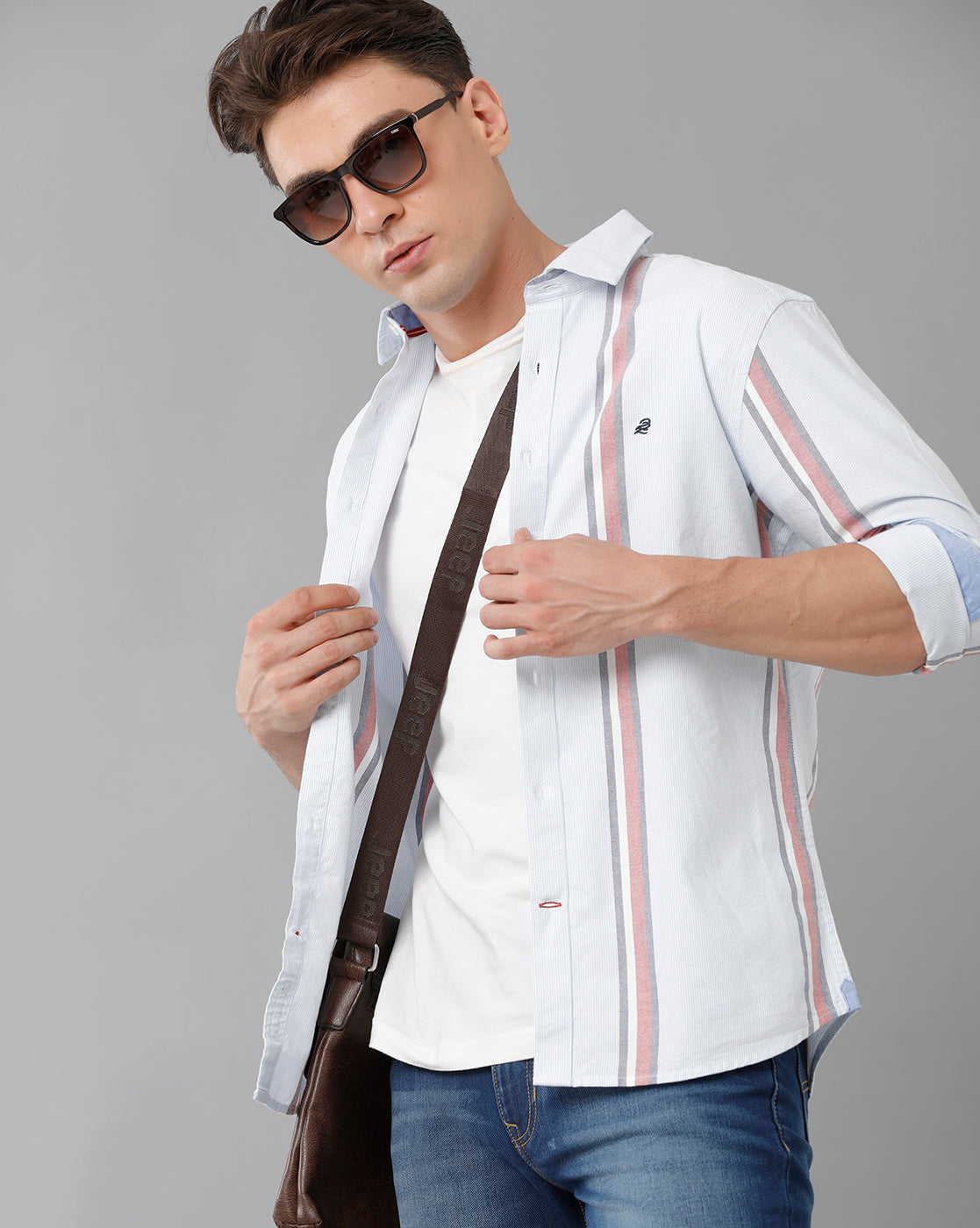 Sky Blue Broad Stripes Casual Shirt Double Two