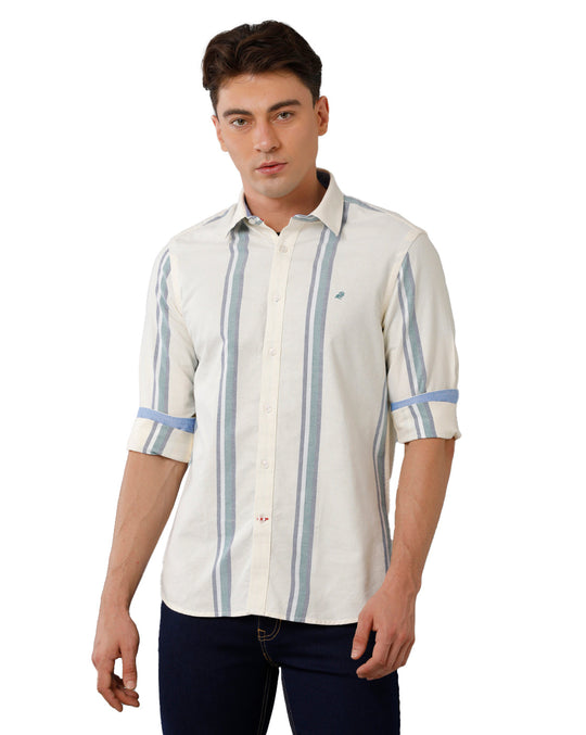 Light Lemon Yellow Broad Stripes Casual Shirt