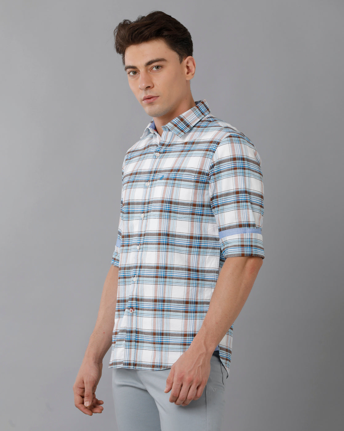 Off White Oxford Broad Checks Casual Shirt Double Two