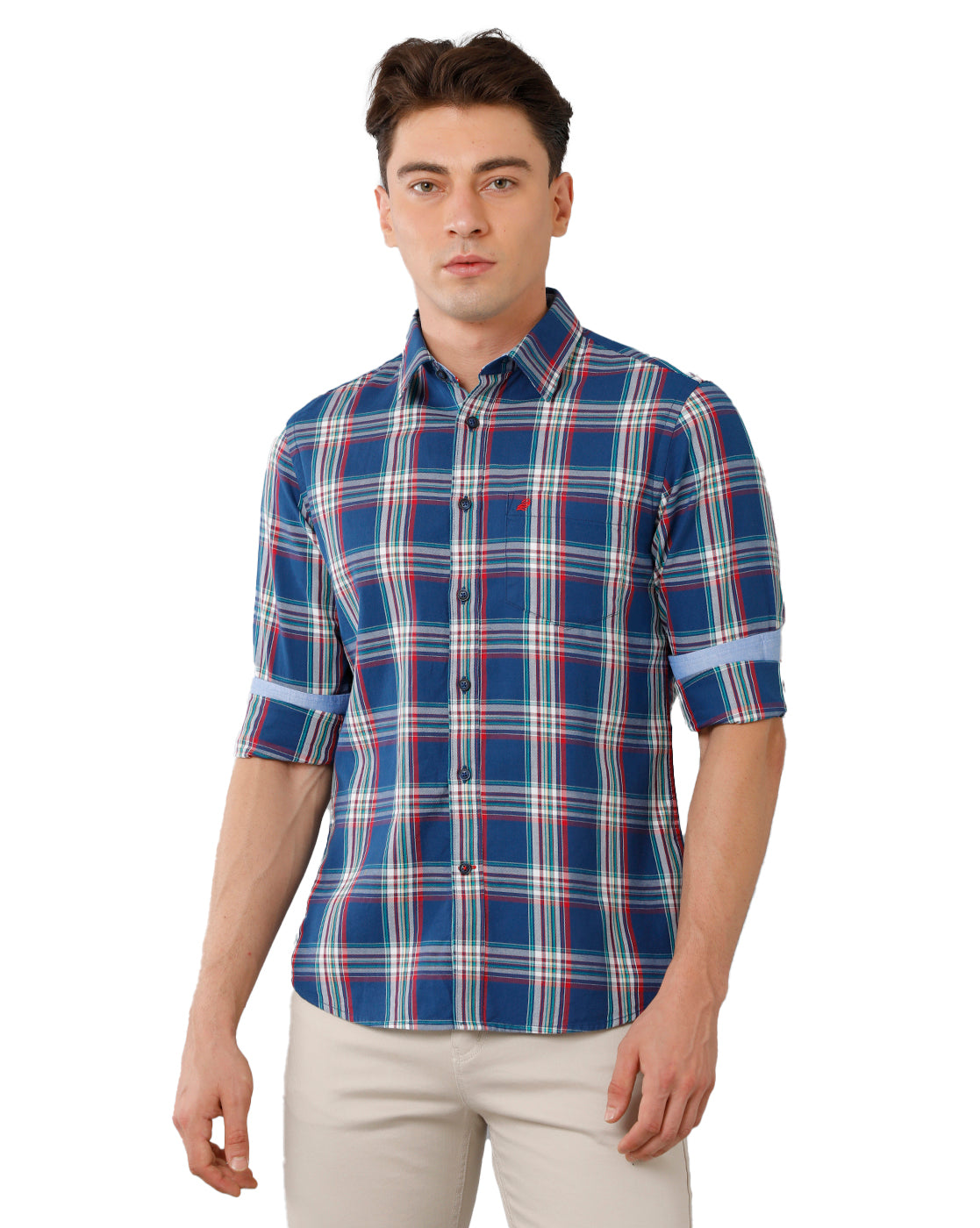 Egyptian Blue Twill Checks Casual Shirt Double Two