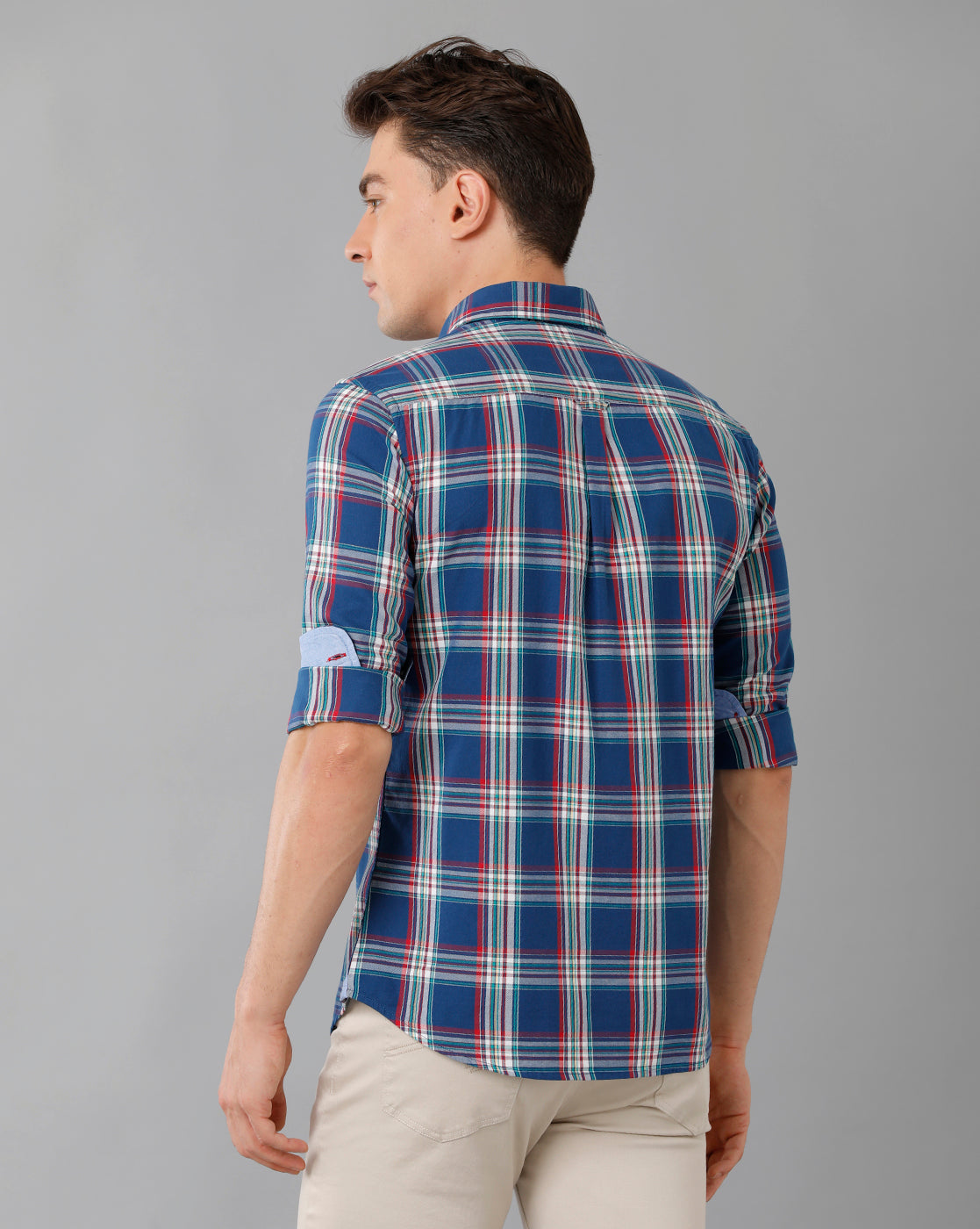 Midnight Blue Twill Checks Casual Shirt Double Two
