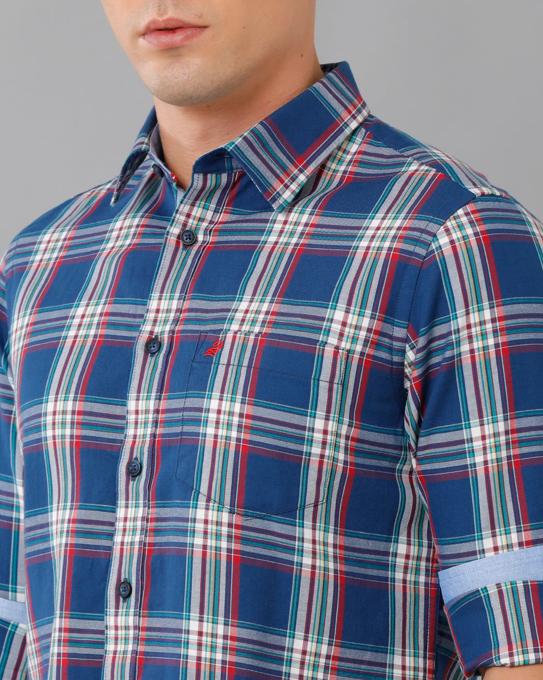 Midnight Blue Twill Checks Casual Shirt Double Two