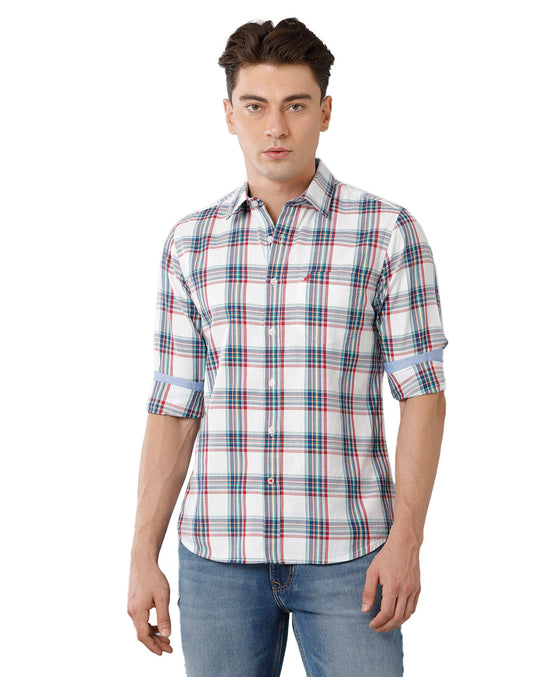 White Twill Checks Casual Shirt