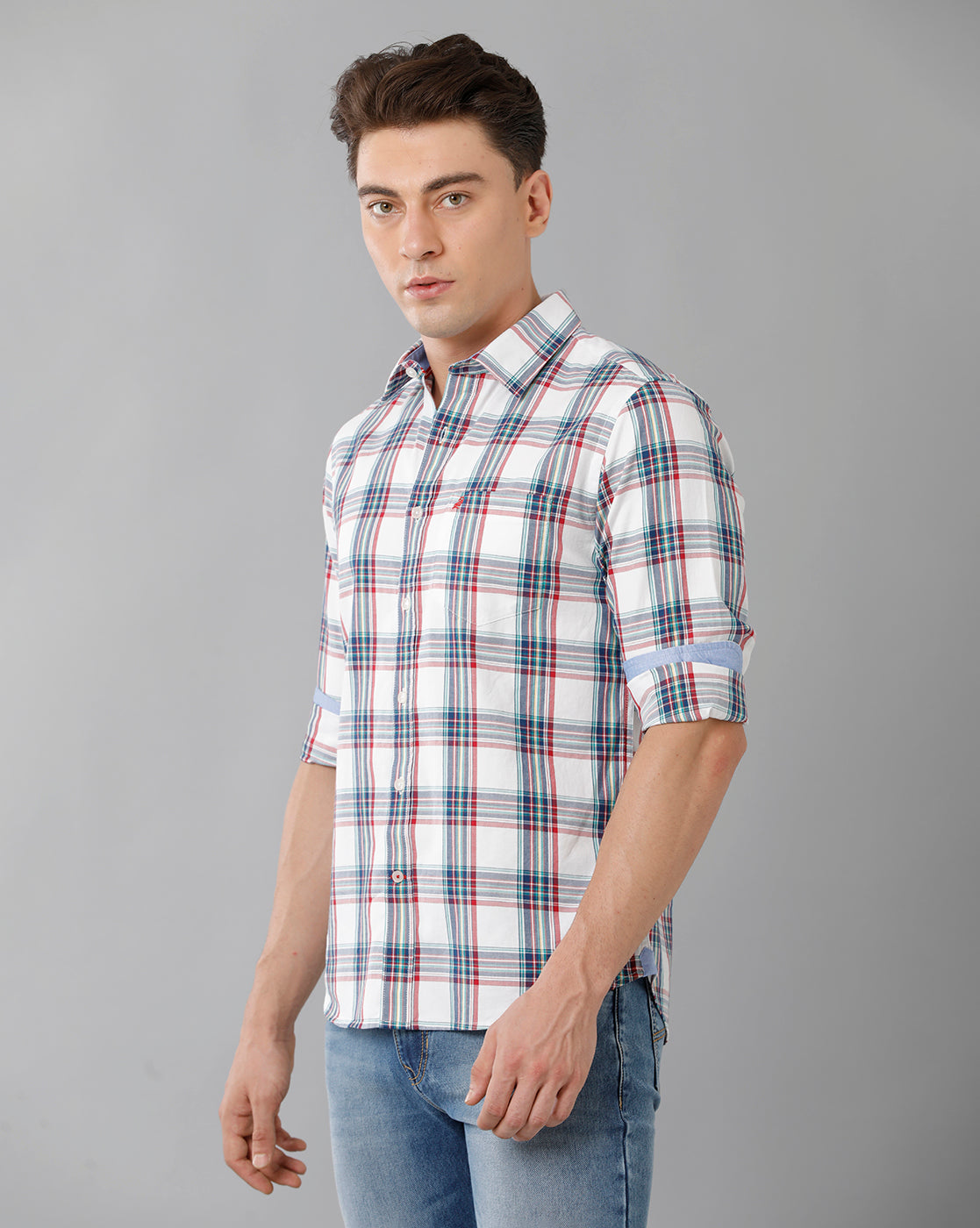 White Twill Checks Casual Shirt Double Two