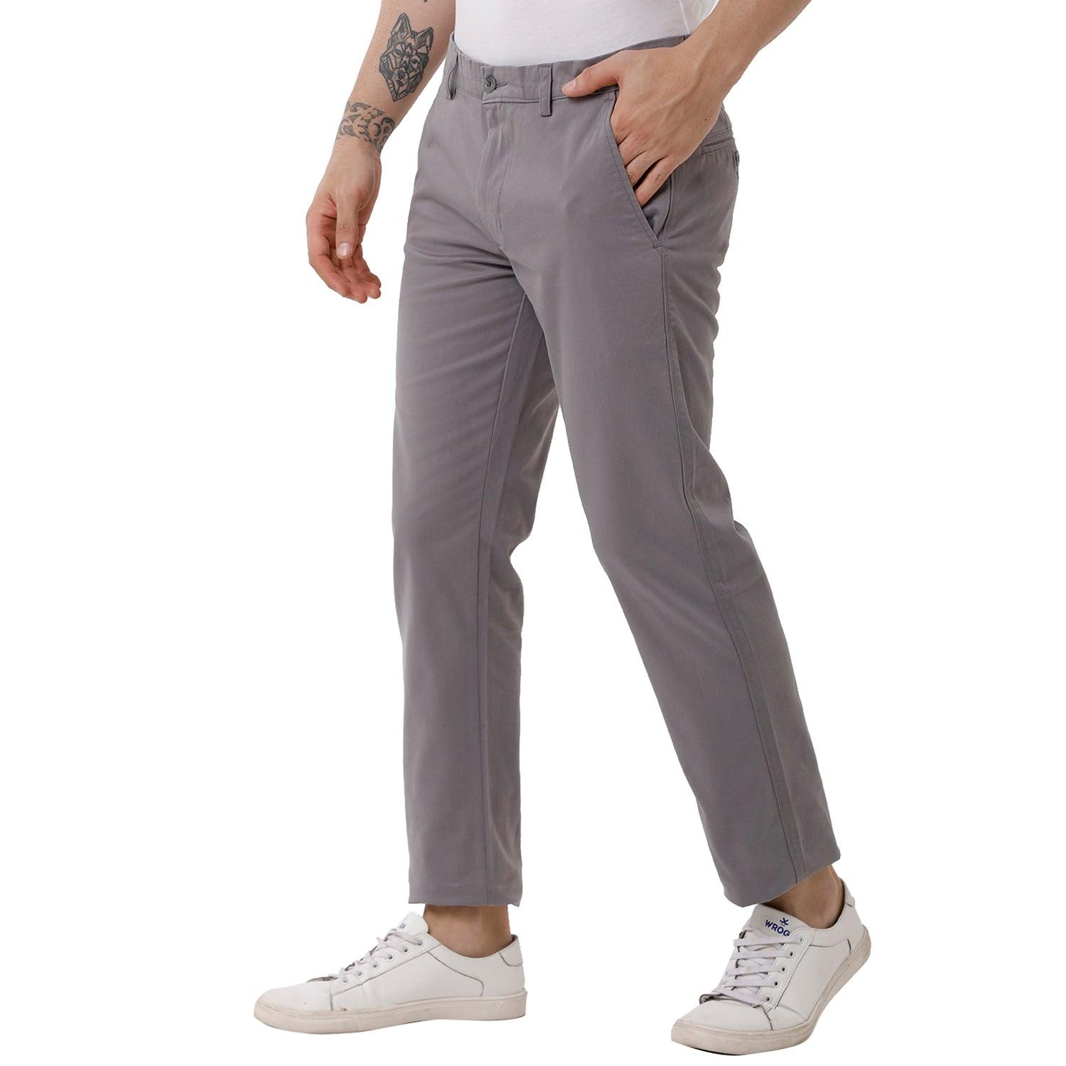 Brown Solid Trouser Slim Fit - Double Two